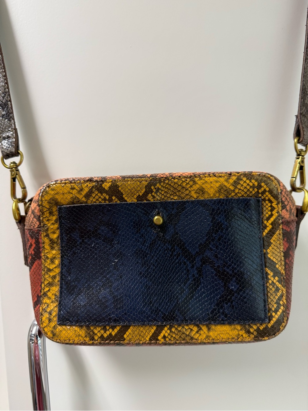 Madewell Yellow & Navy Snakeskin-Print Crossbody